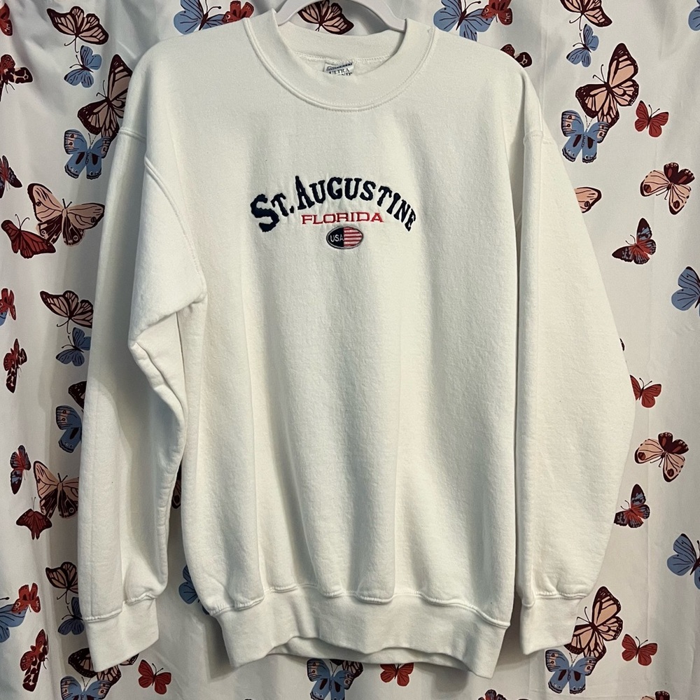 Gildan White St. Augustine Florida Crewneck Sweater